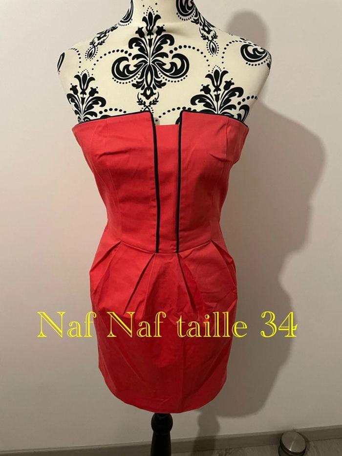 Robe bustier chic corail liseret bleu marine Naf Naf taille 34 - photo numéro 1