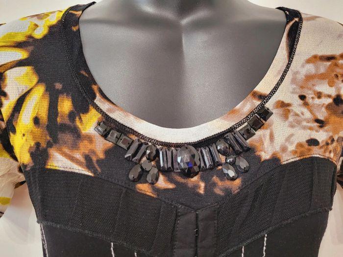 Tee shirt noir strass bustier multicolore fleurs Biba taille XS / 34 - photo numéro 4