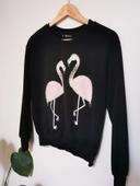 Sweat Shein noir imprimé 🦩 flamant rose relief XS ou 14-16 ans