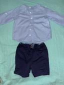 Ensemble chemise sans col + short bleu marine 6 mois