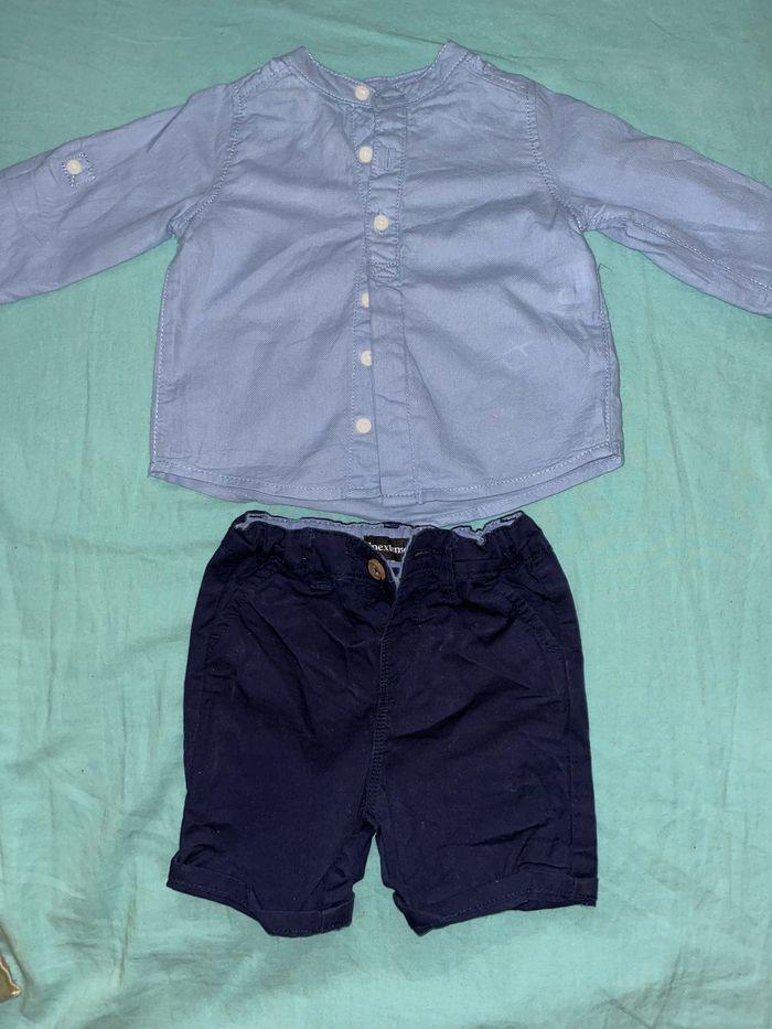 Ensemble chemise sans col + short bleu marine 6 mois - photo numéro 1