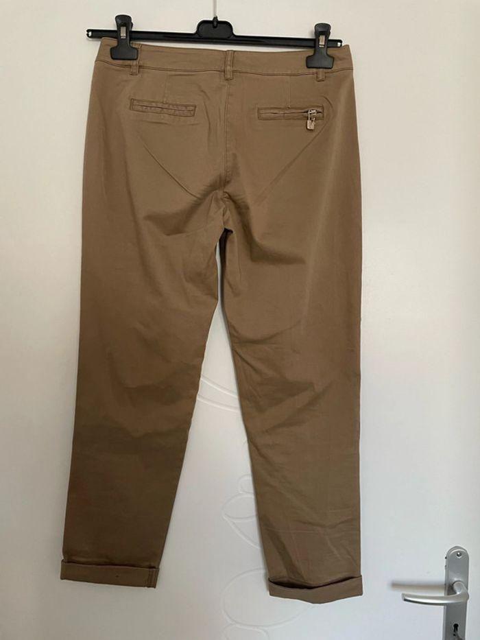 Pantalon court chino extensible beige bande noir pailleté daim côté Morgan taille 36 - photo numéro 5