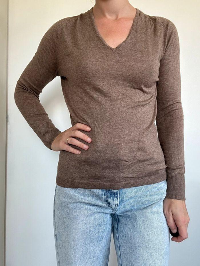 Pull col V marron Sélection taille 36 💖 - photo numéro 2