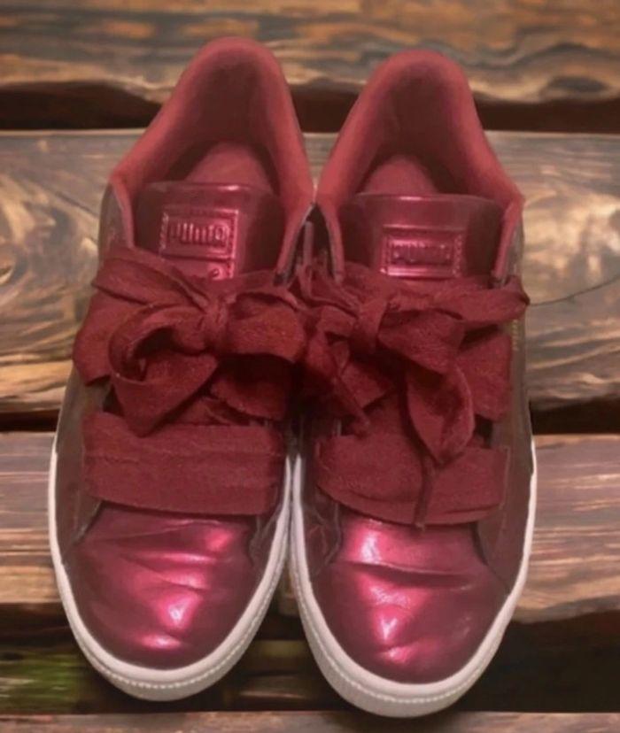 Magnifique baskets Puma en cuir bordeaux vernis pointure 38 - photo numéro 2