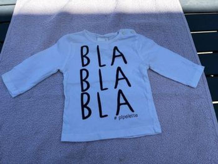 Tee shirt manches longues fille bla bla bla 3 mois - photo numéro 1