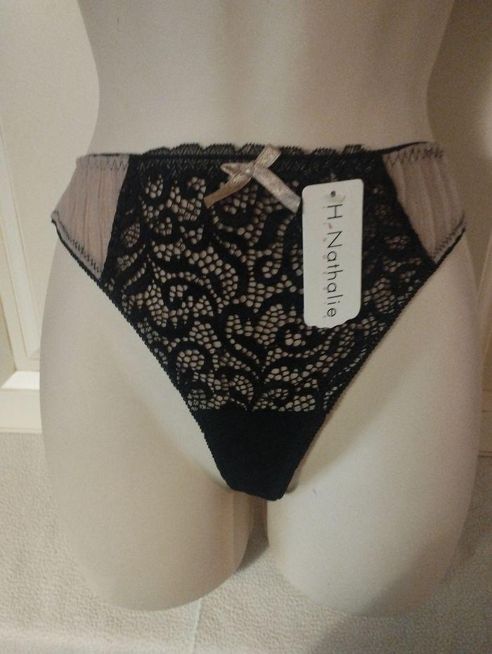 Ensemble lingerie neuf 95B L pour le string . Beige et noir l - photo numéro 3