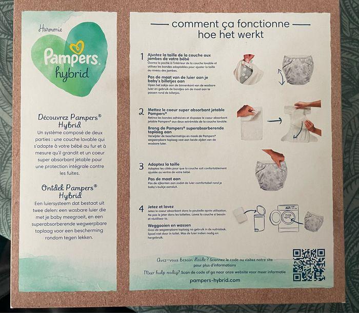 Pampers Harmonie Hybrid 3 à 16kg Oeko-Tex 1 Couche Lavable + 15 Coeurs Absorbants Jetables - photo numéro 2