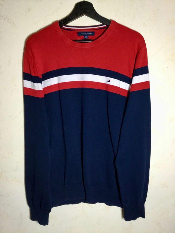 Pull col rond Tommy Hilfiger marine et rouge taille L 059 - photo numéro 1