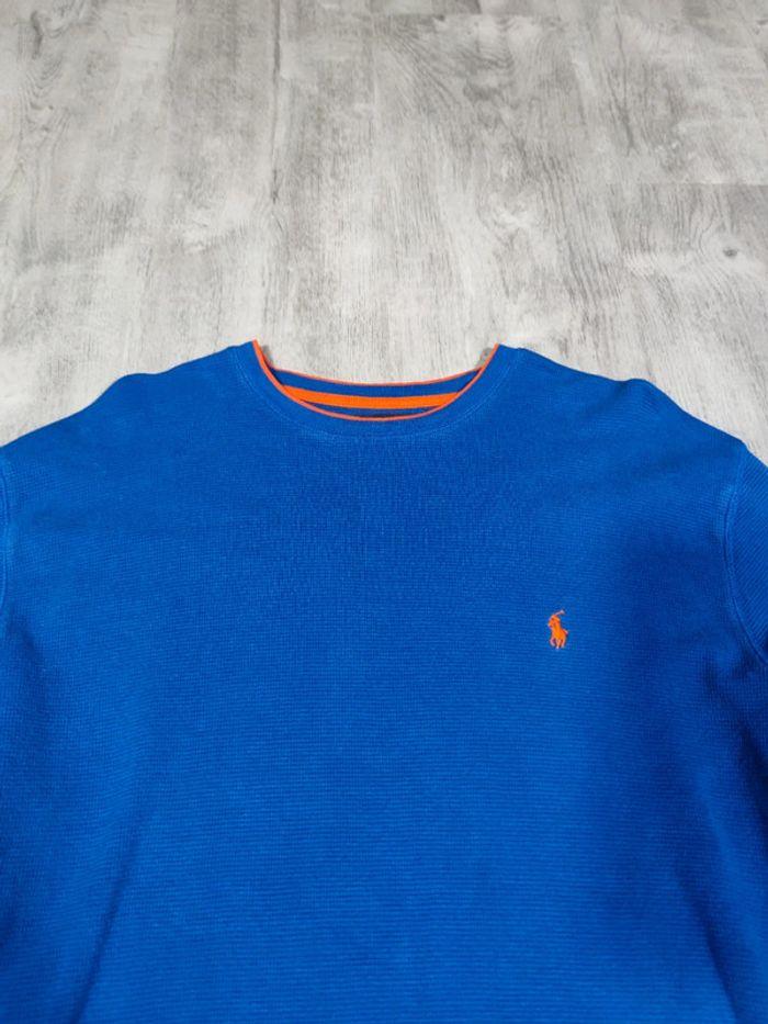 Pull Ralph Lauren Nid D'abeilles Bleu Logo Brodé Orange Taille L Homme - photo numéro 4