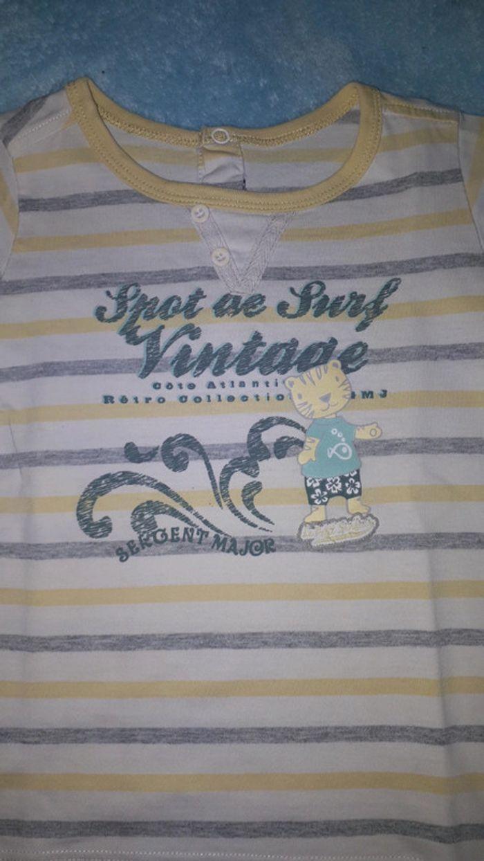 T-shirt manches courtes garçon rayures blanc gris jaune Sergent Major 2 ans - photo numéro 2