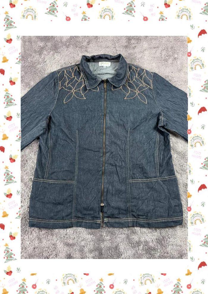 👕 Veste en Jeans fine avec broderie vintage y2k Bleu Marine Taille L 👕 - photo numéro 6