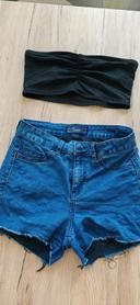 Short en jean bleu taille haute