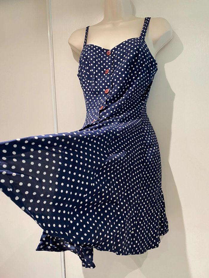 robe à pois bleue et blanche avec bretelles cintrée vintage - photo numéro 9