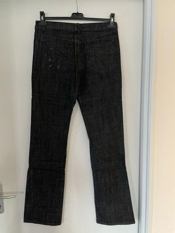 Pantalon jean noir chiné taille haute coupe droit strass poche arrière tout simplement taille 38 - photo numéro 4