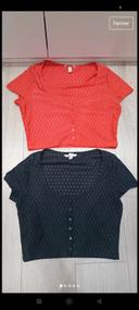 Lot de deux blouses crop top taille L H&M noir et orange