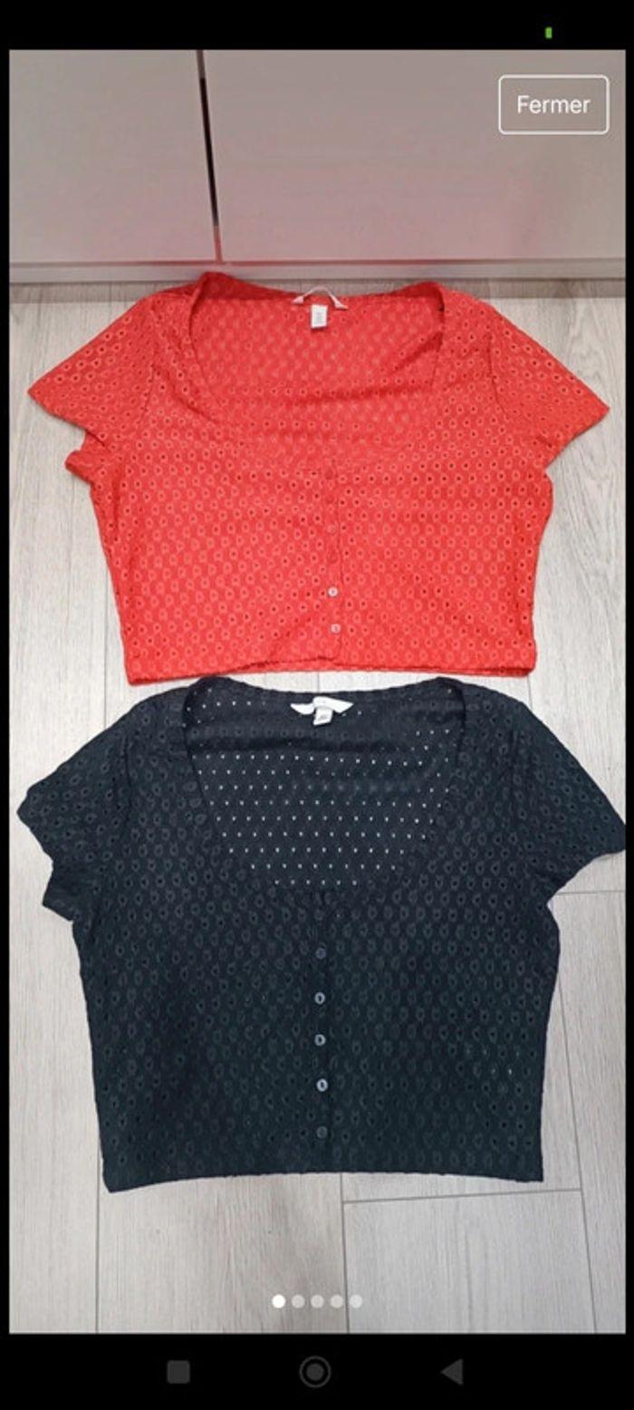 Lot de deux blouses crop top taille L H&M noir et orange - photo numéro 1