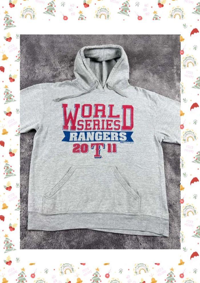 👕 Sweat à capuche University Rare Vintage y2k 90s 2000s World Series Rangers 2011 Gris Taille S 👕 - photo numéro 6