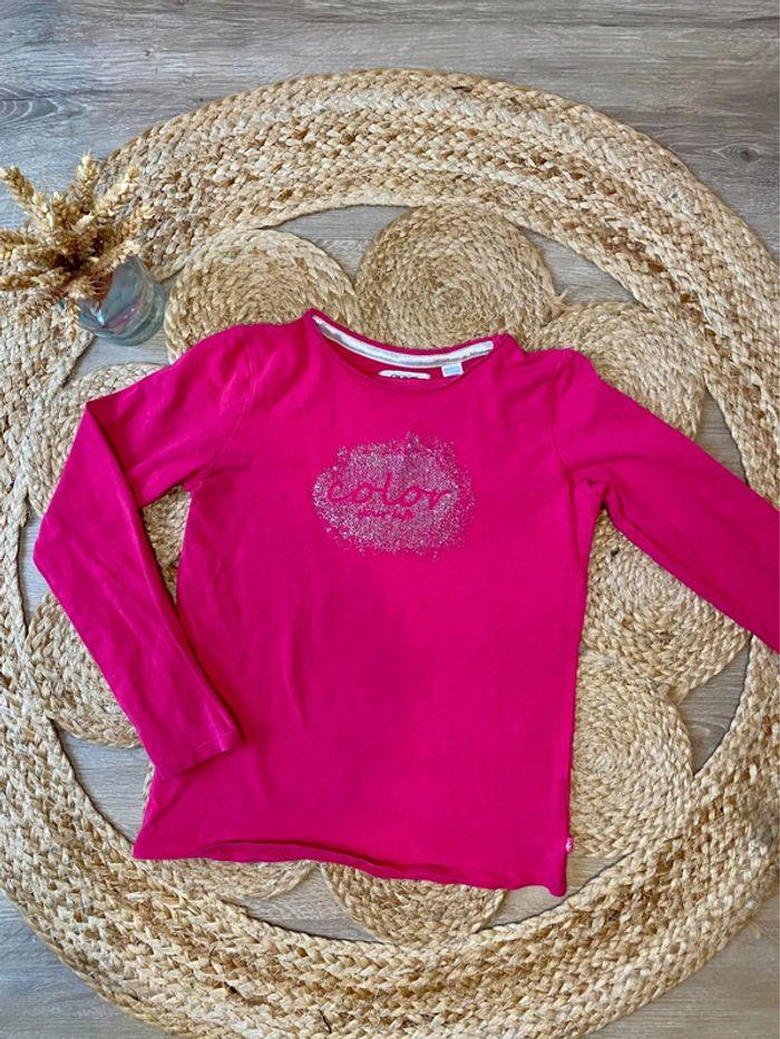 T-shirt manches longues rose fuchsia et argenté Okaïdi taille 8 ans / 128 cm - photo numéro 1