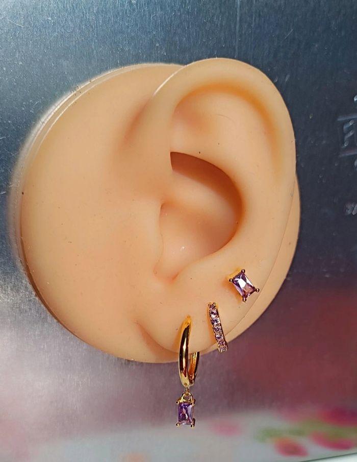 Boucle d'oreille trio violet acier inoxydable - photo numéro 4