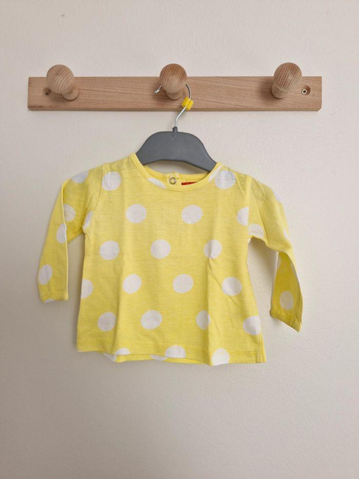 T-shirt manches longues bébé fille Jaune avec pois blancs 3 mois Tissaia - photo numéro 1