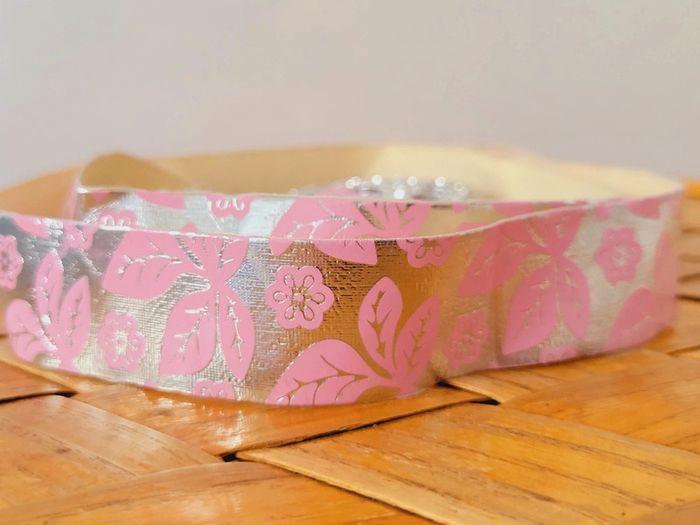 Ceinture vintage coquette 1980 rose argentée couronne diadème fleurs - photo numéro 6