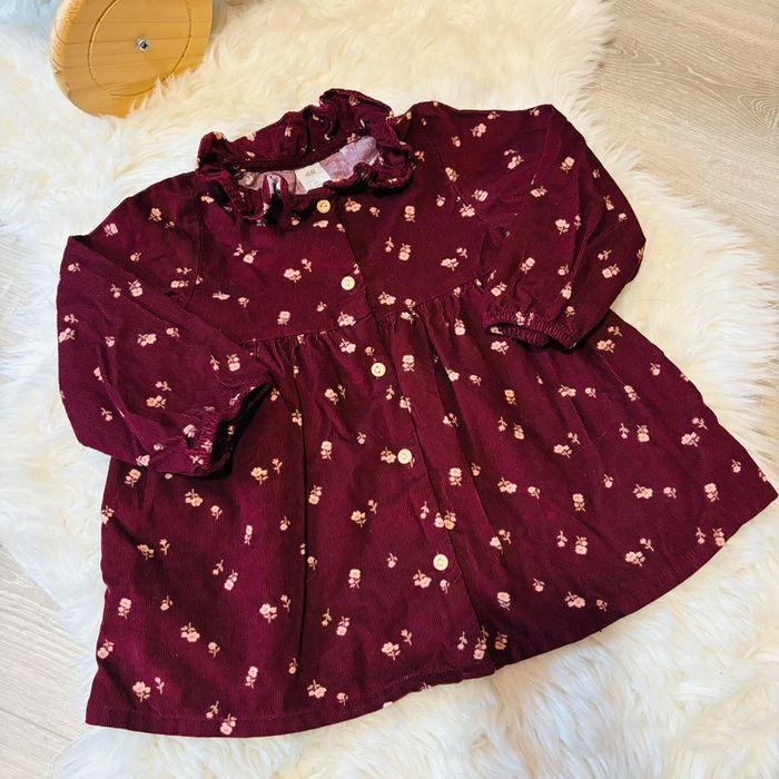 Jolie robe hiver velours bordeaux bébé fille à fleurs et boutons - photo numéro 2