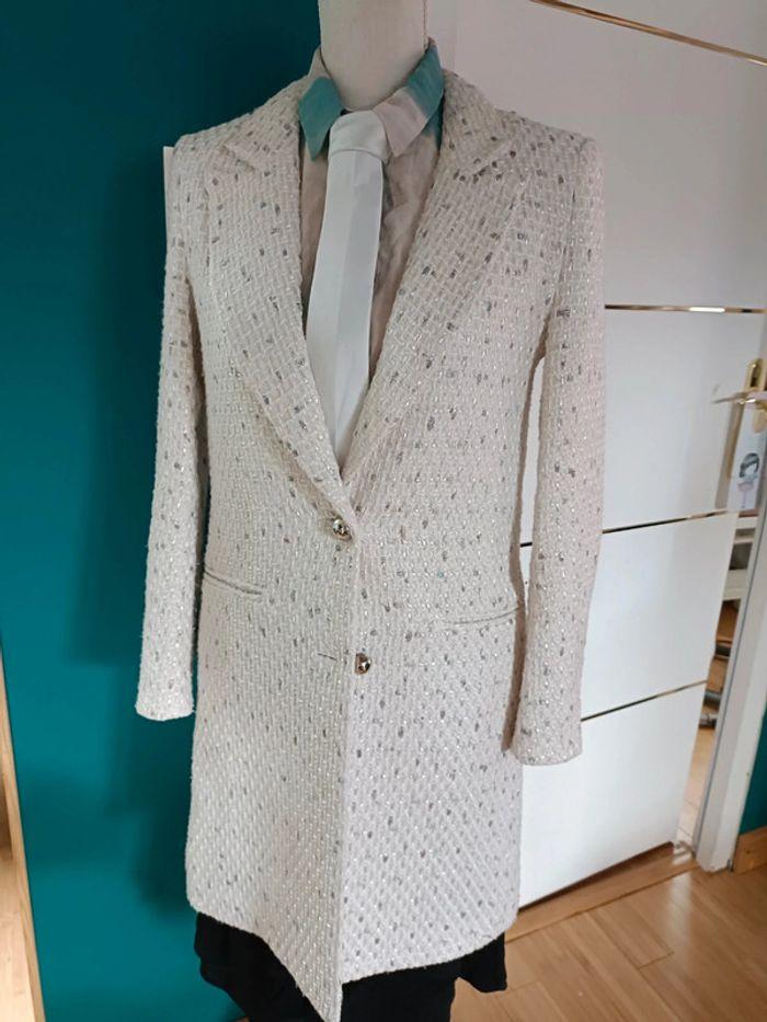 Veste mi longue tweed blanc effet mauve Madison t S - photo numéro 7