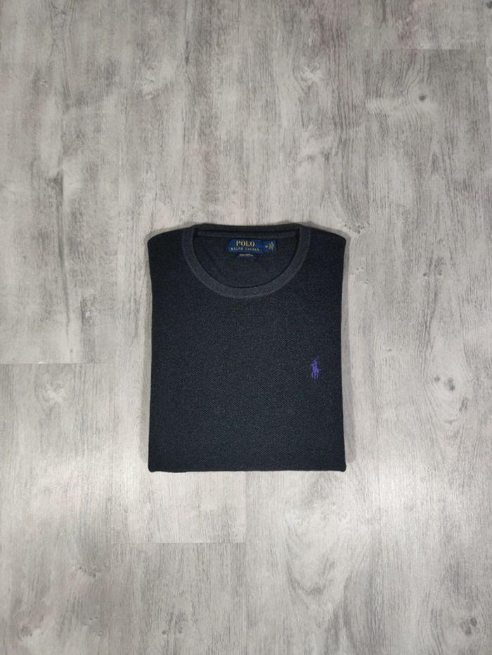 Pull Crewneck Ralph Lauren Nid D'abeilles Gris Foncé Logo Brodé Violet Taille M Homme - photo numéro 1