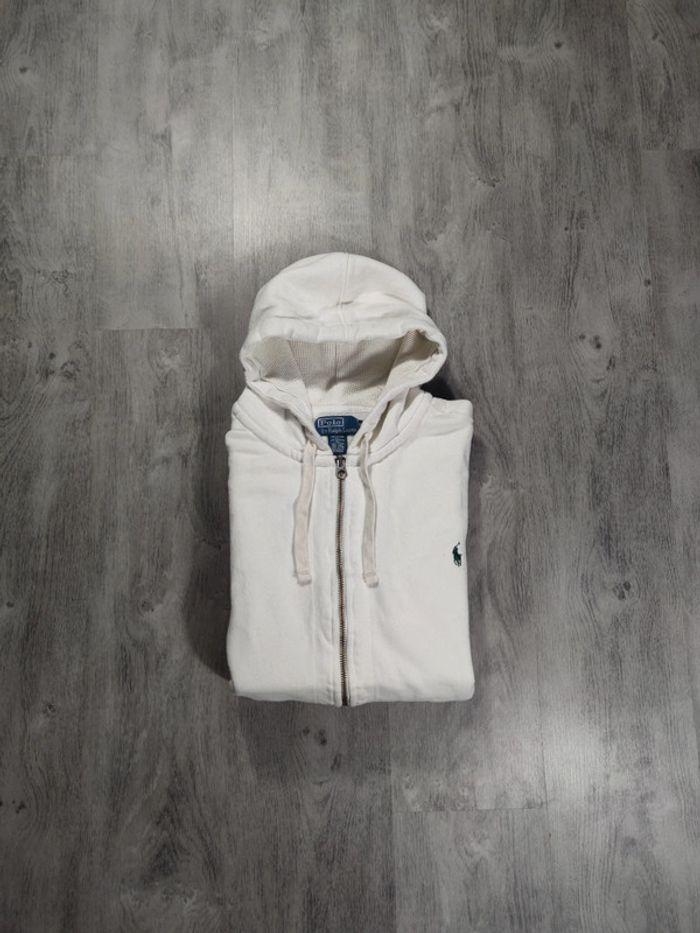 Veste à Capuche Full Zip Ralph Lauren Blanc Logo Brodé Vert Taille 3XL Homme - photo numéro 1