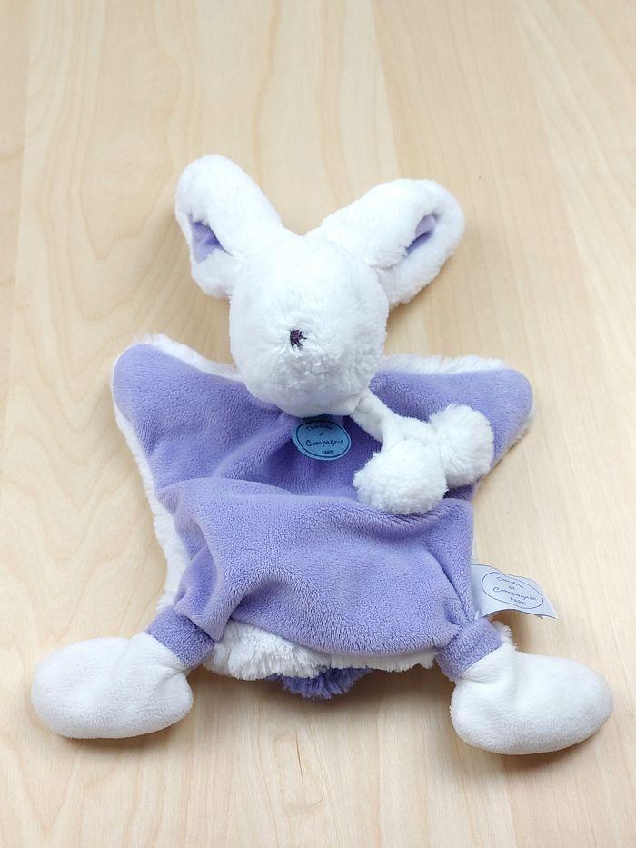 DOUDOU ET COMPAGNIE lapin plat pompon mauve blanc violet DC2739 lavande - photo numéro 1