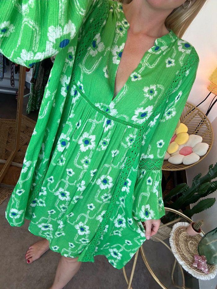 Robe d'été fluide ChicoSoleil verte à imprimé floral taille U - photo numéro 2