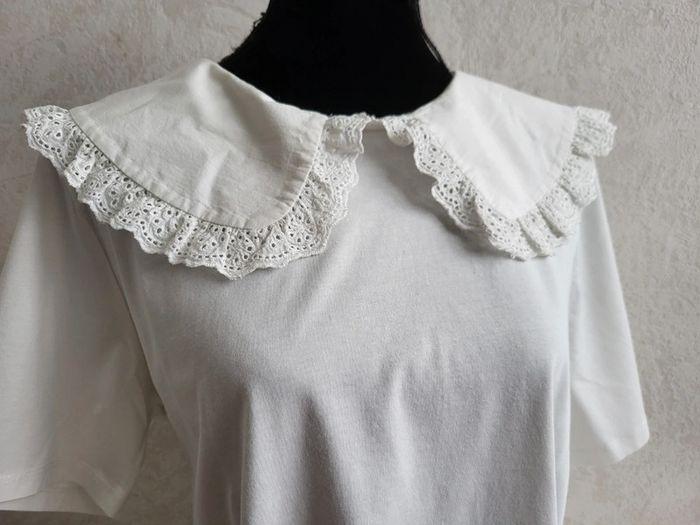 T-shirt col claudine broderie blanc taille 48 - photo numéro 4