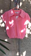 Top col polo rose