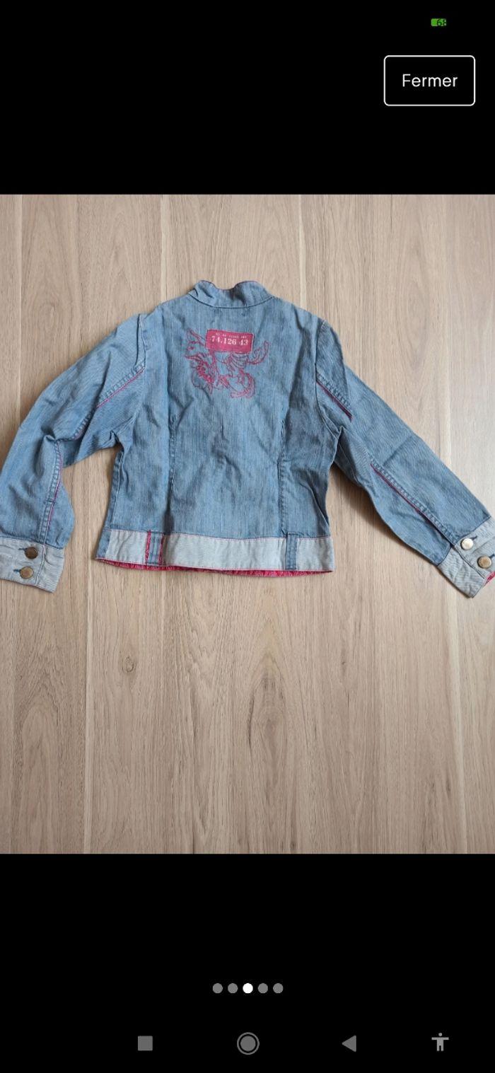 Veste en jean Kenzo 6 en broderie rose gros bouton - photo numéro 3