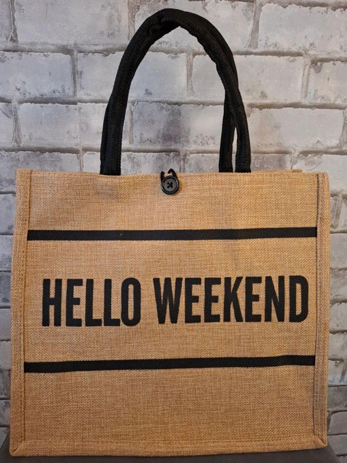 Sac en toile de jute "Hello weekend" - photo numéro 1