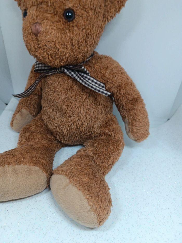 Nounours ours Teddy Bear peluche plush doudou caramel brun Brown marron bouclette nœud rayure - photo numéro 6