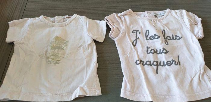 2 tee-shirts manches courtes naissance et 3 mois - photo numéro 1