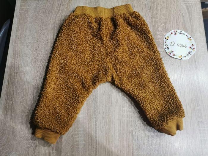 Pantalon chaud 12 mois bébé mixte en coton a bouclette moutarde moulin roty tbe - photo numéro 3