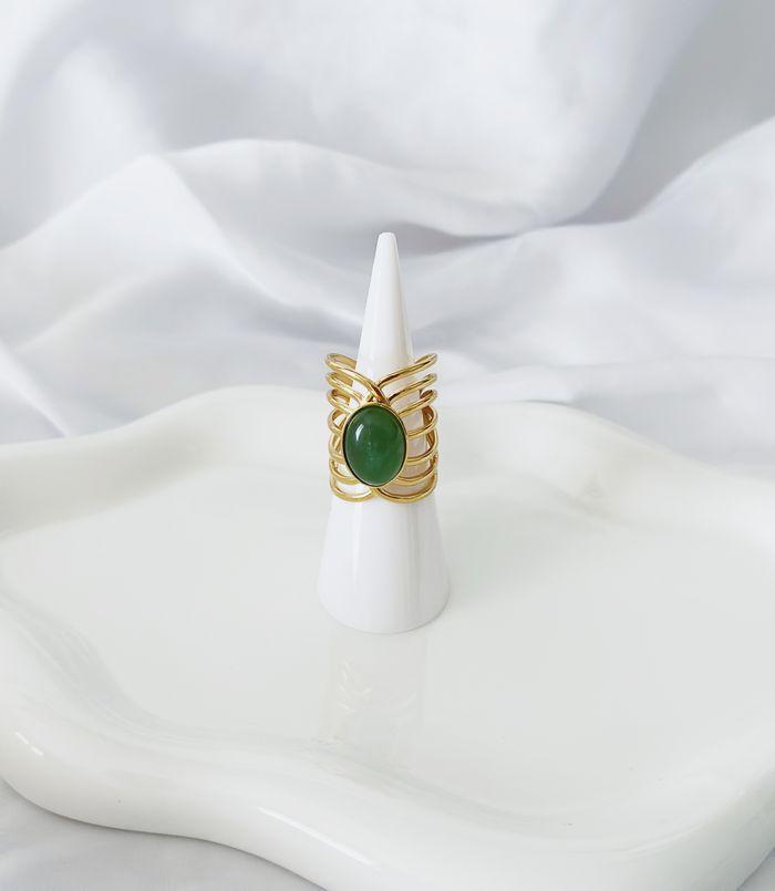 Bague dorée à pierre verte en acier inoxydable - photo numéro 5