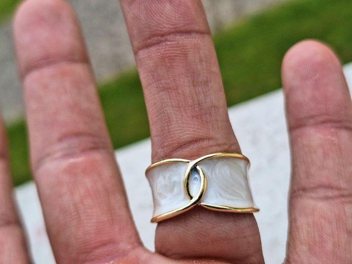 Bague Ouverte en Acier Inoxydable, avec du nacre blanc Cadeau pour elle, Bague Ajustable - photo numéro 5