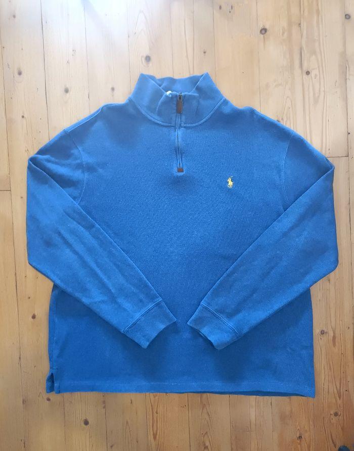 Half zip/quart zip Ralph Lauren bleu, logo brodé jaune - taille  XL - photo numéro 3