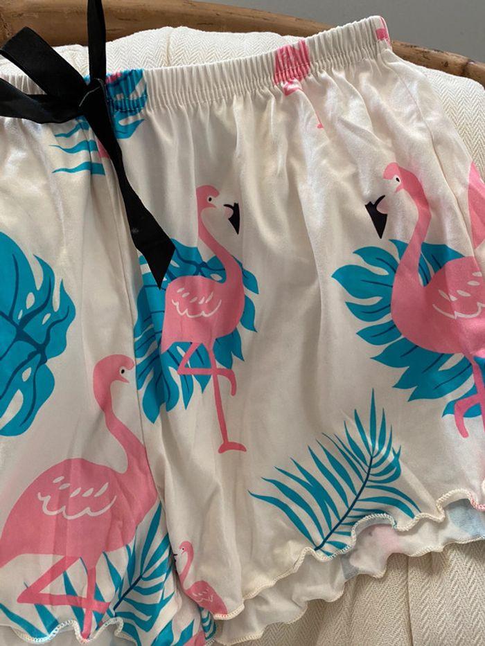 Short pyjama blanc flamand rose - photo numéro 2