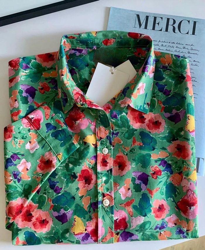 Chemise taille 36 légère verte à imprimé floral - photo numéro 1