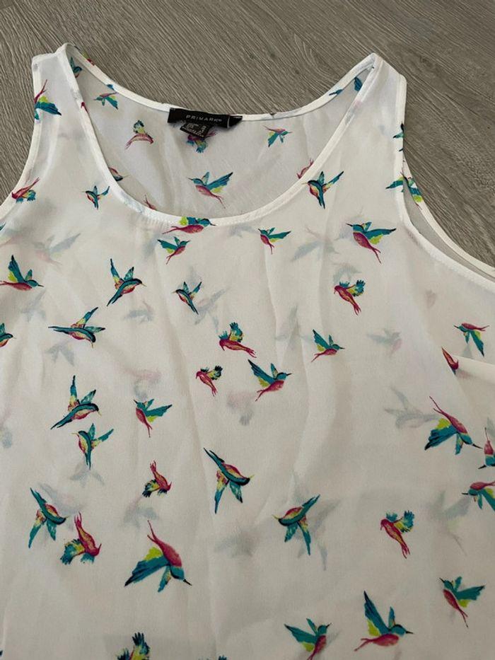 Débardeur blouse sans manche blanc à motifs oiseaux primark taille 38 - photo numéro 2