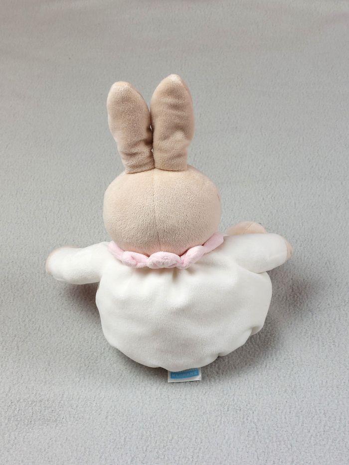 Doudou lapin boule rose blanc tête marron pied rose collerette rose bébé Klorane - photo numéro 2