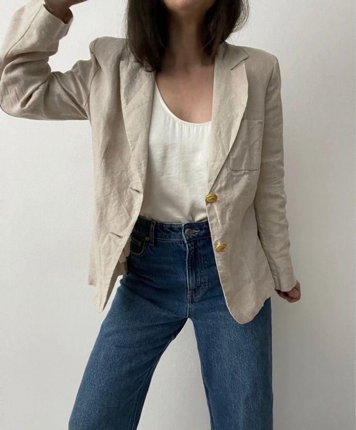 Blazer rétro beige 100% lin - photo numéro 12