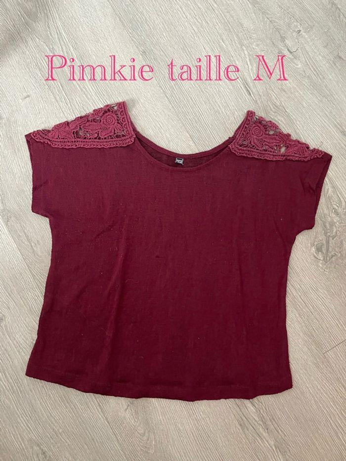 T-Shirt bordeaux dentelle aux épaules pimkie taille M - photo numéro 1