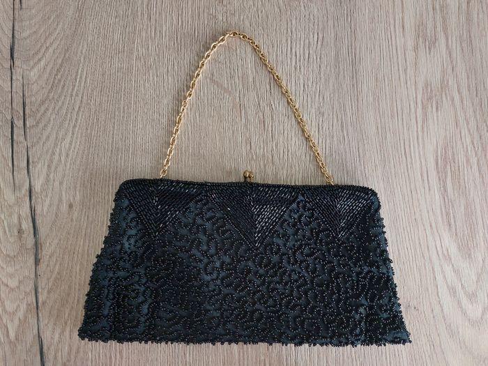 Sac pochette noir perles chaîne dorée - photo numéro 1