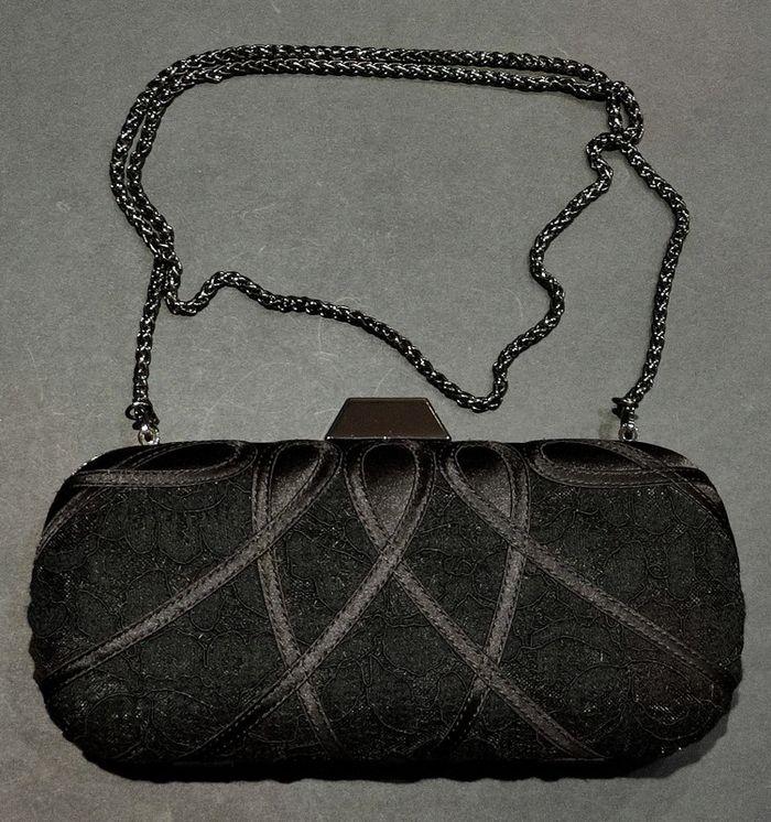 Sac clutch minaudière dentelle satin noir karen millen comme neuf - photo numéro 1