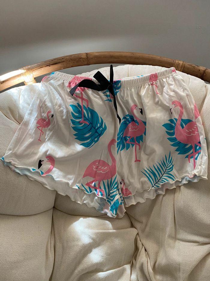 Short pyjama blanc flamand rose - photo numéro 1